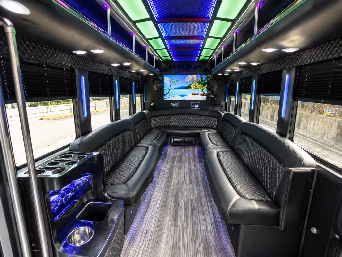 temple 18 passenger party bus inside