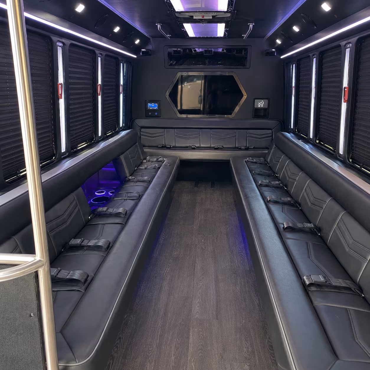 temple 18 passenger party bus interior