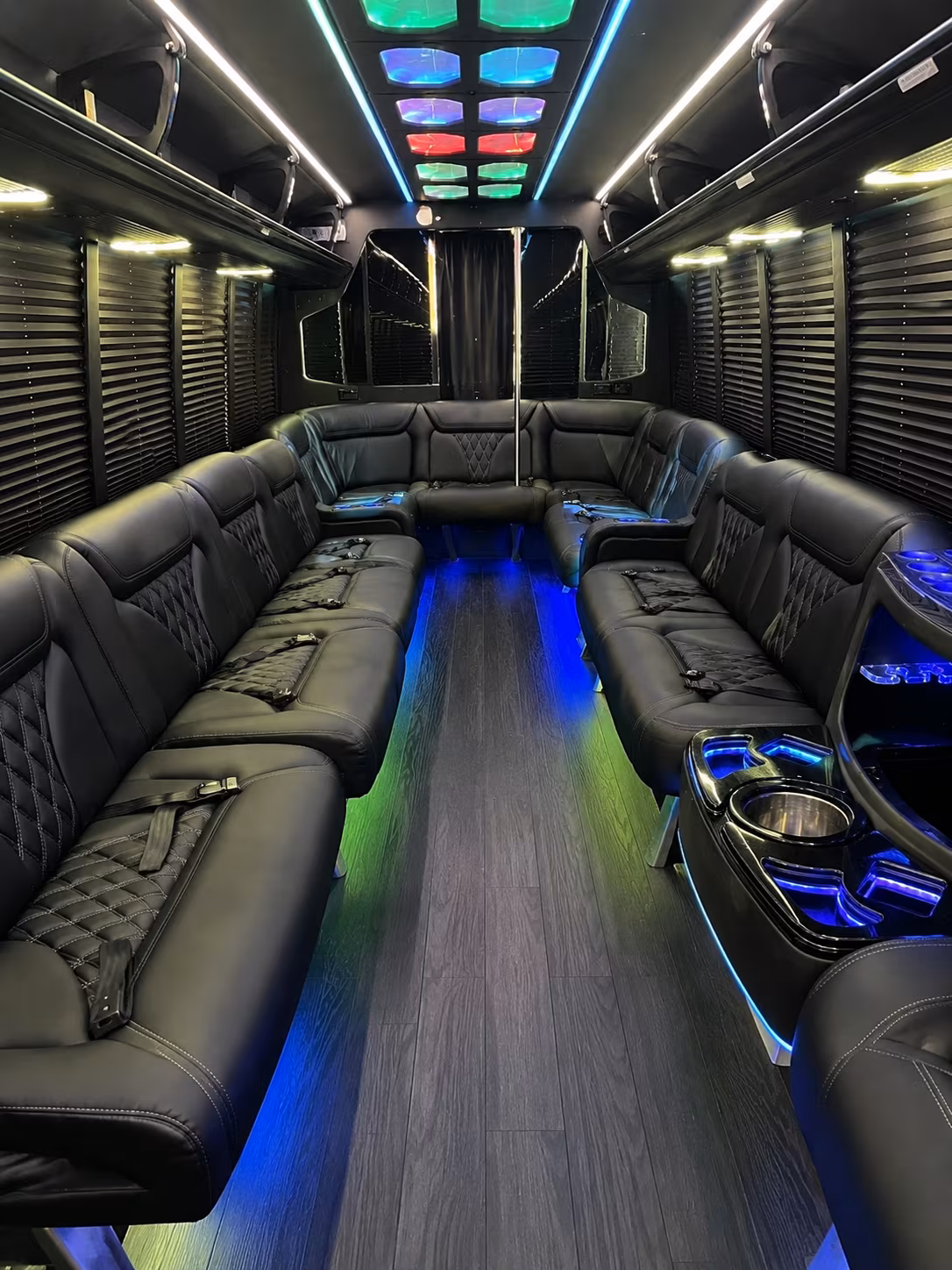 temple 20 passenger party bus interior