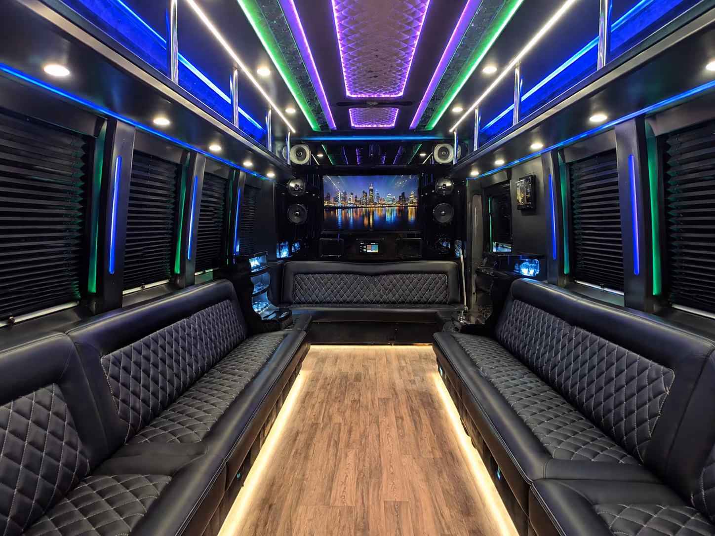temple 25 passenger party bus interior